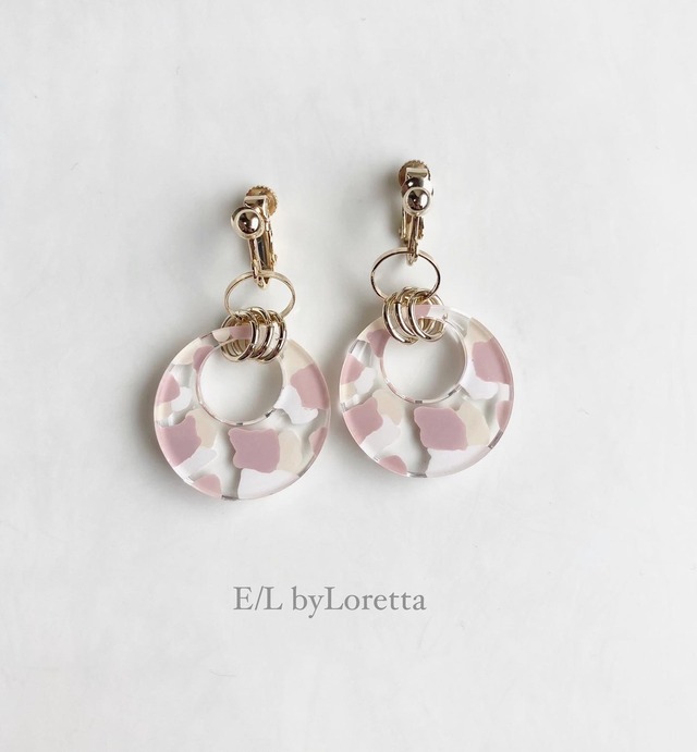 Art mix color w ring pierce/earring(Ivory × Pink) [cc]