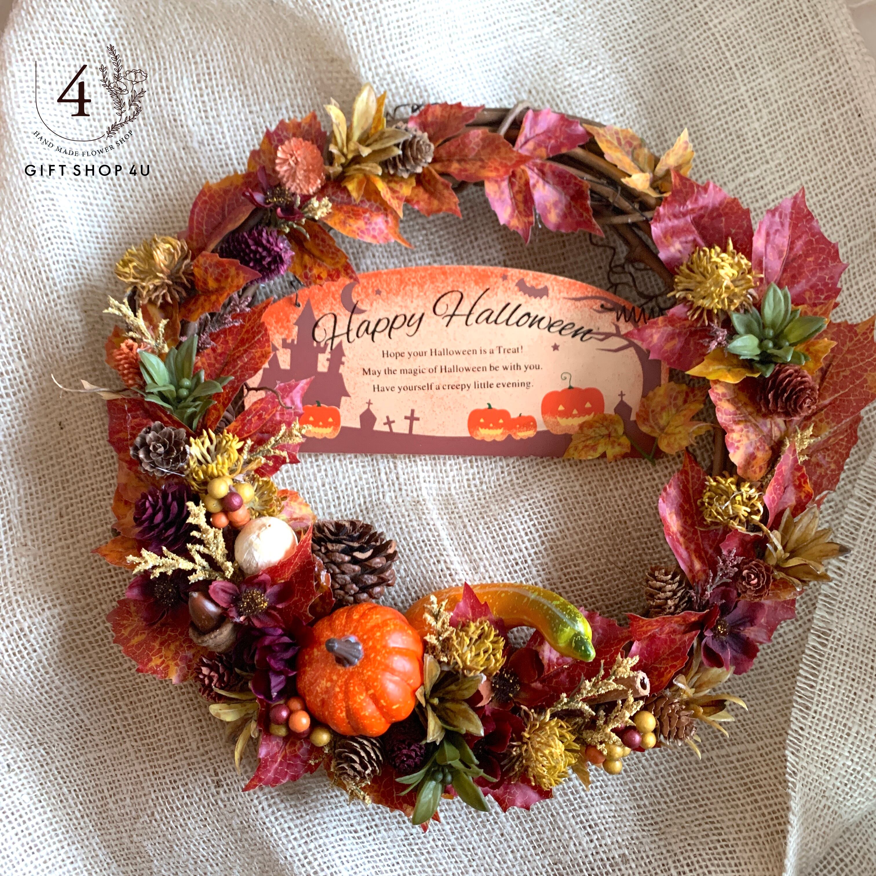 ハロウィン】直径30cm ハロウィンフラワーリース かぼちゃ