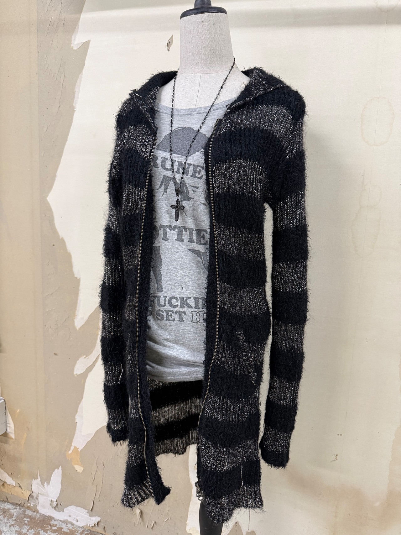 border knit zip hoodie