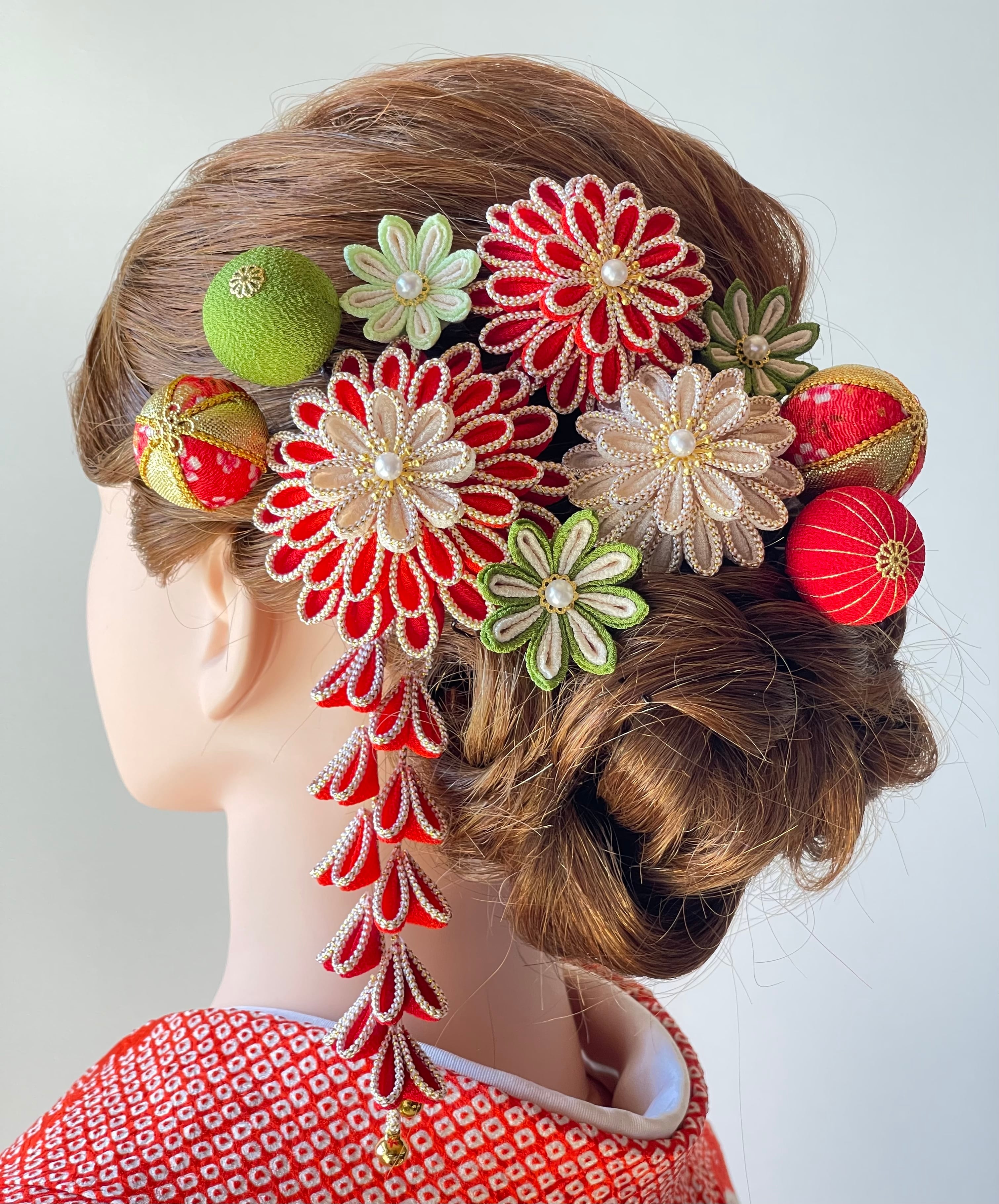 和装 髪飾り K 青 3 成人式 卒業式 結婚式 振袖 つまみ細工 袴 