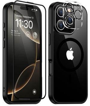 【努力特価】iPhone 16 Pro ケース ブラック Magsafe対応 アイフォン16Pro ケース 米軍MIL規格 耐衝撃 ストラップホール付き 耐久性 黄変防止 いphone16 pro ワイヤレス充電対応 あいほん16Pro SGS認証 PC背面 スマホケース アイフォン16プロ カバー 黑 6.3インチ