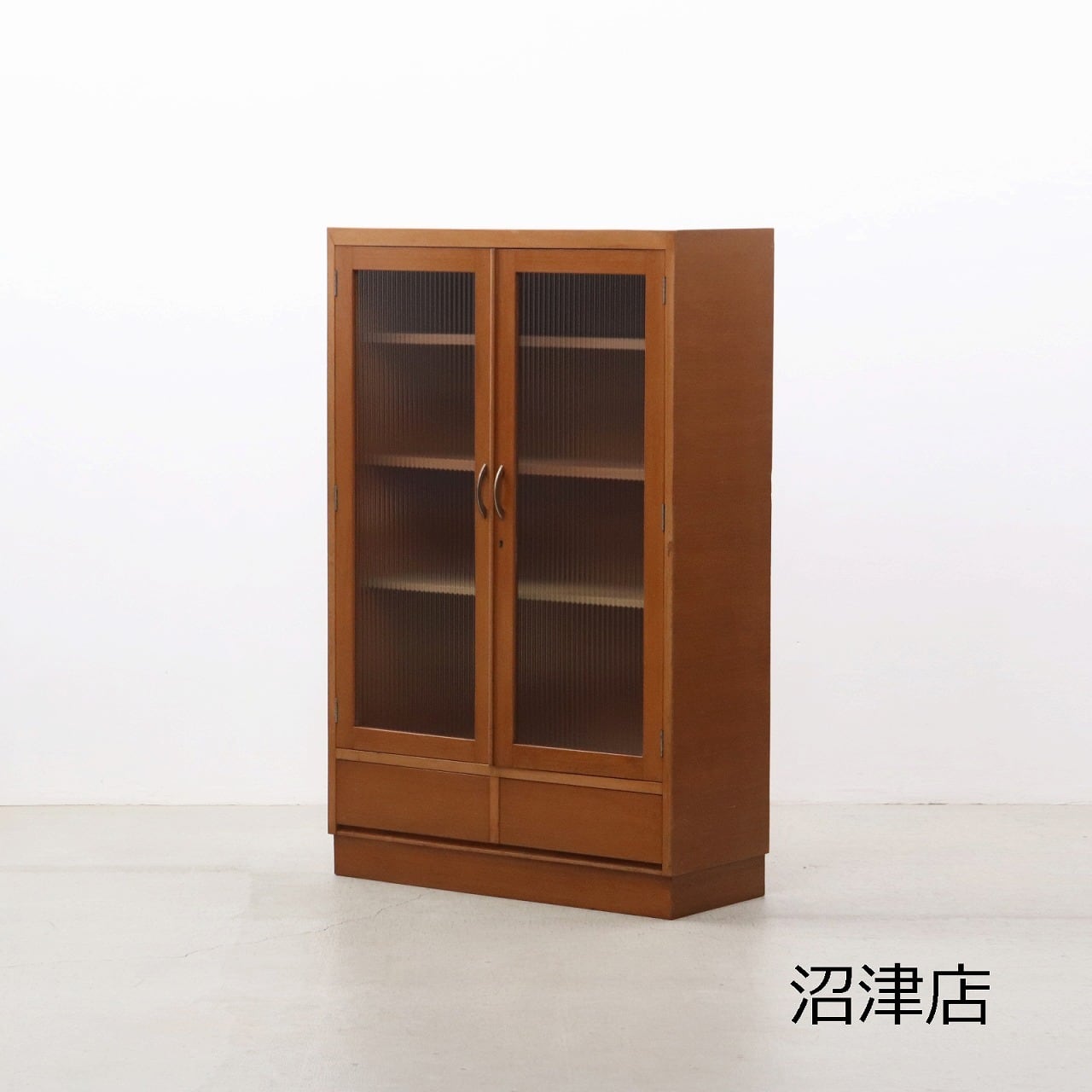 【沼津店】レトロ モールガラス 本箱 食器棚 書庫 戸棚 収納 キャビネット 水屋箪笥 ヴィンテージ RBT21209