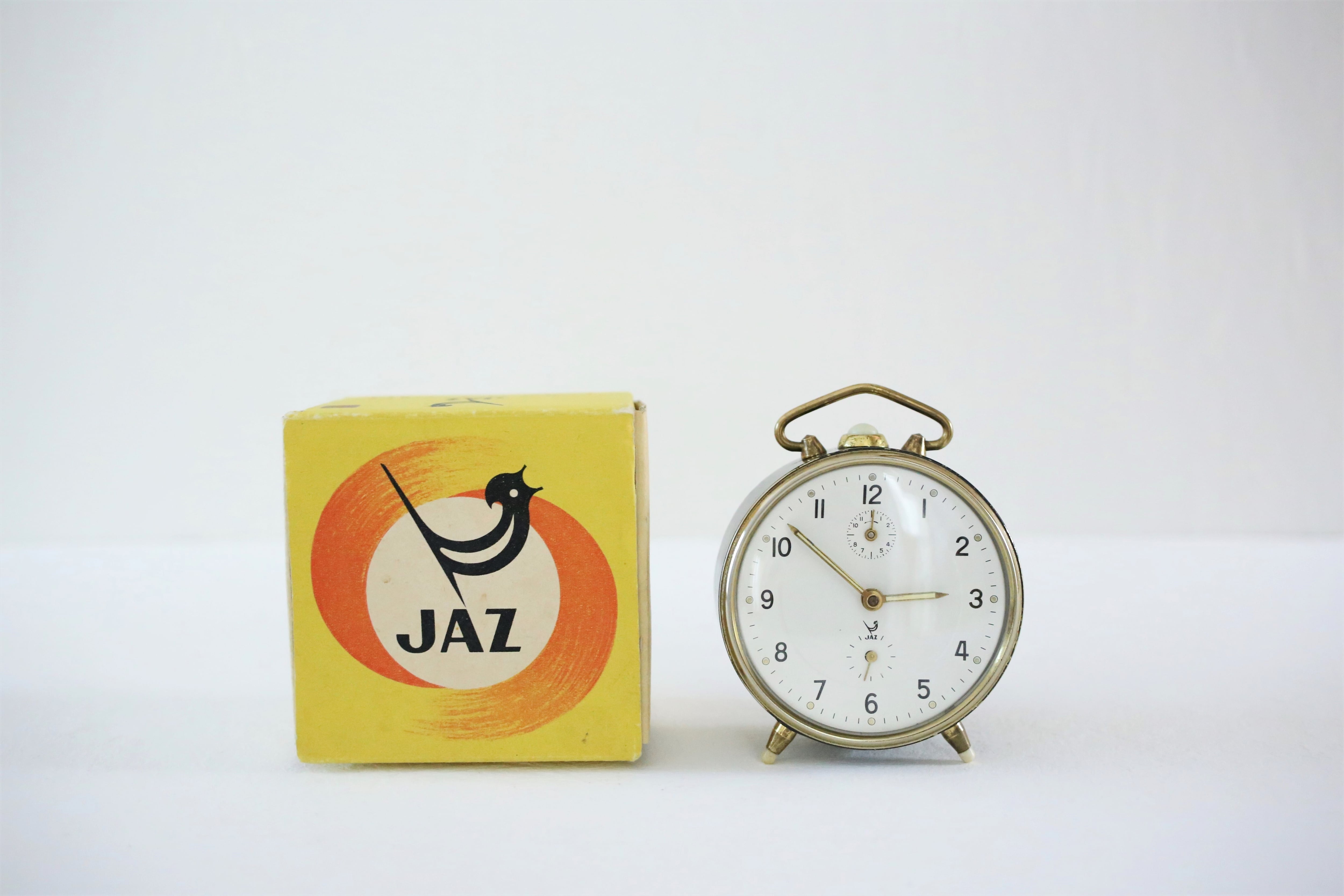 フランス ヴィンテージ JAZ 目覚まし時計 秒針付き ブラック×ゴールド 箱付き N-02893