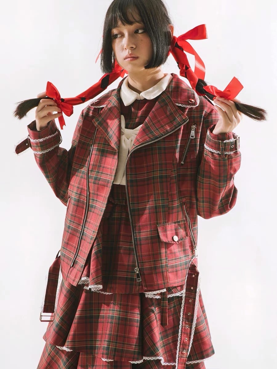 【コートアウター】赤色チェック ブランド:super lovers コートアウター】赤色チェック ブランド:super lovers