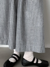 綿麻混ストライプ大人ワイドパンツ