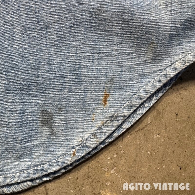 50's OX HIDE オックスハイド シャンブレーワークシャツ 台襟 マチ無し