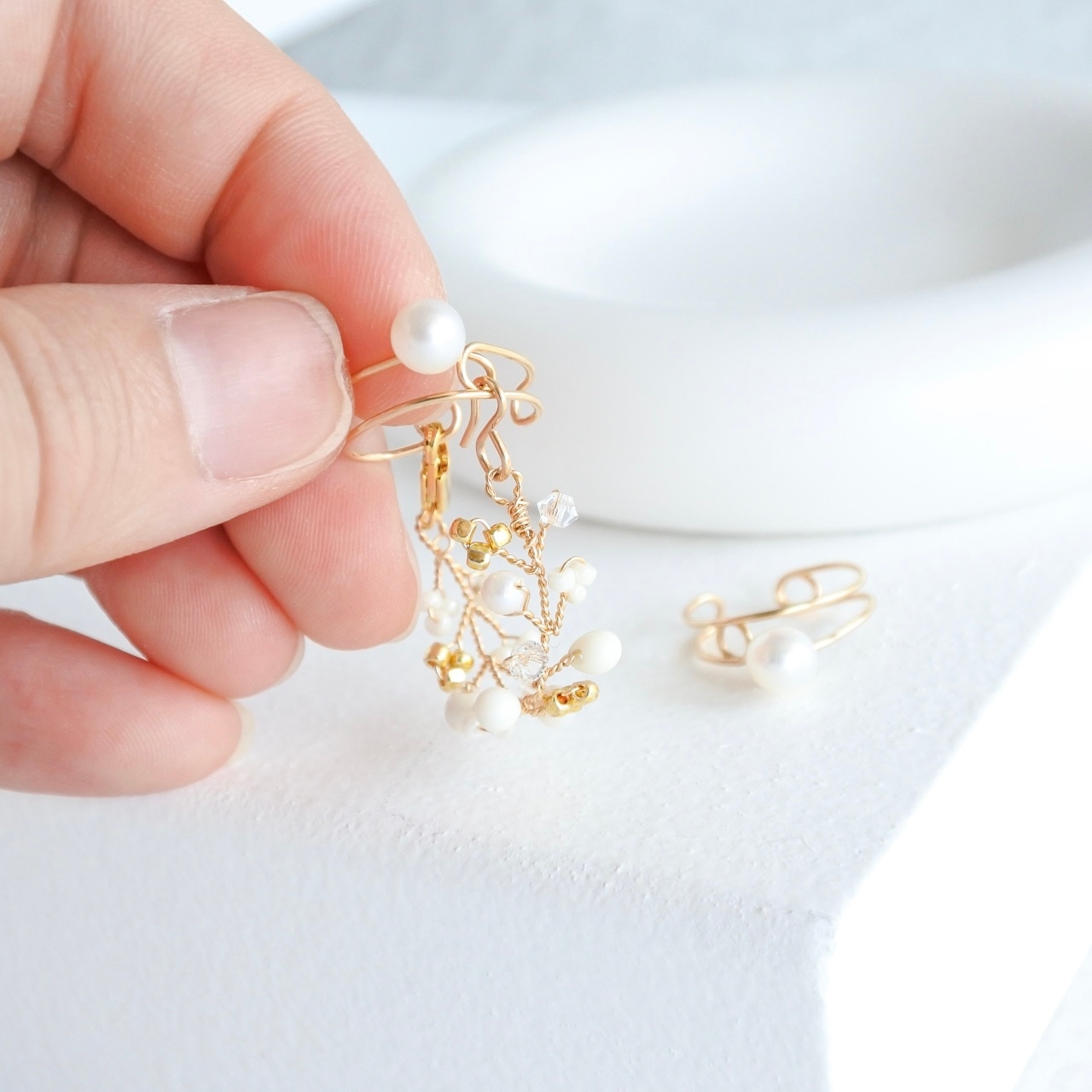 結わい　-瞬き-　【③結わい＋ひと粒（片耳ずつ）】小枝耳飾り　ワイヤーアクセサリー