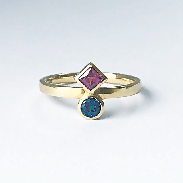 Color Combination Ring / Sq x Brilliant cut