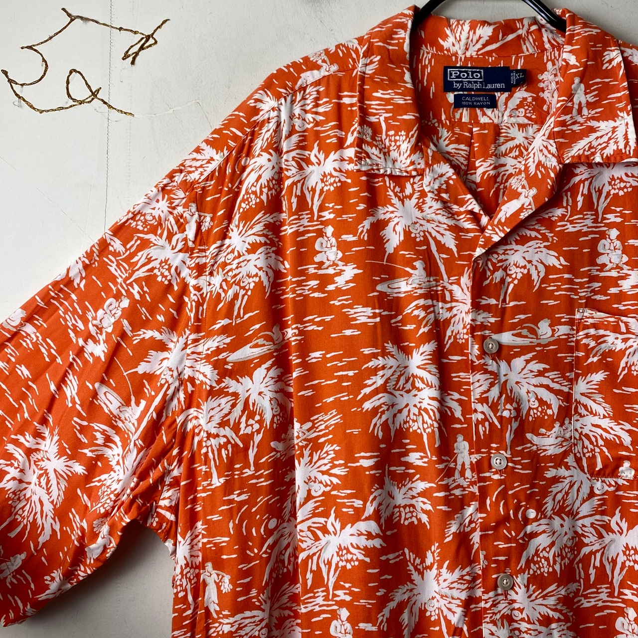 vintage POLO by RALPH LAUREN orange color rayon open collar hawaiian shirt