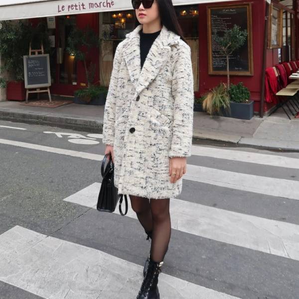 再入荷 】ホワイトアッシュツイード チェスターコート レディース