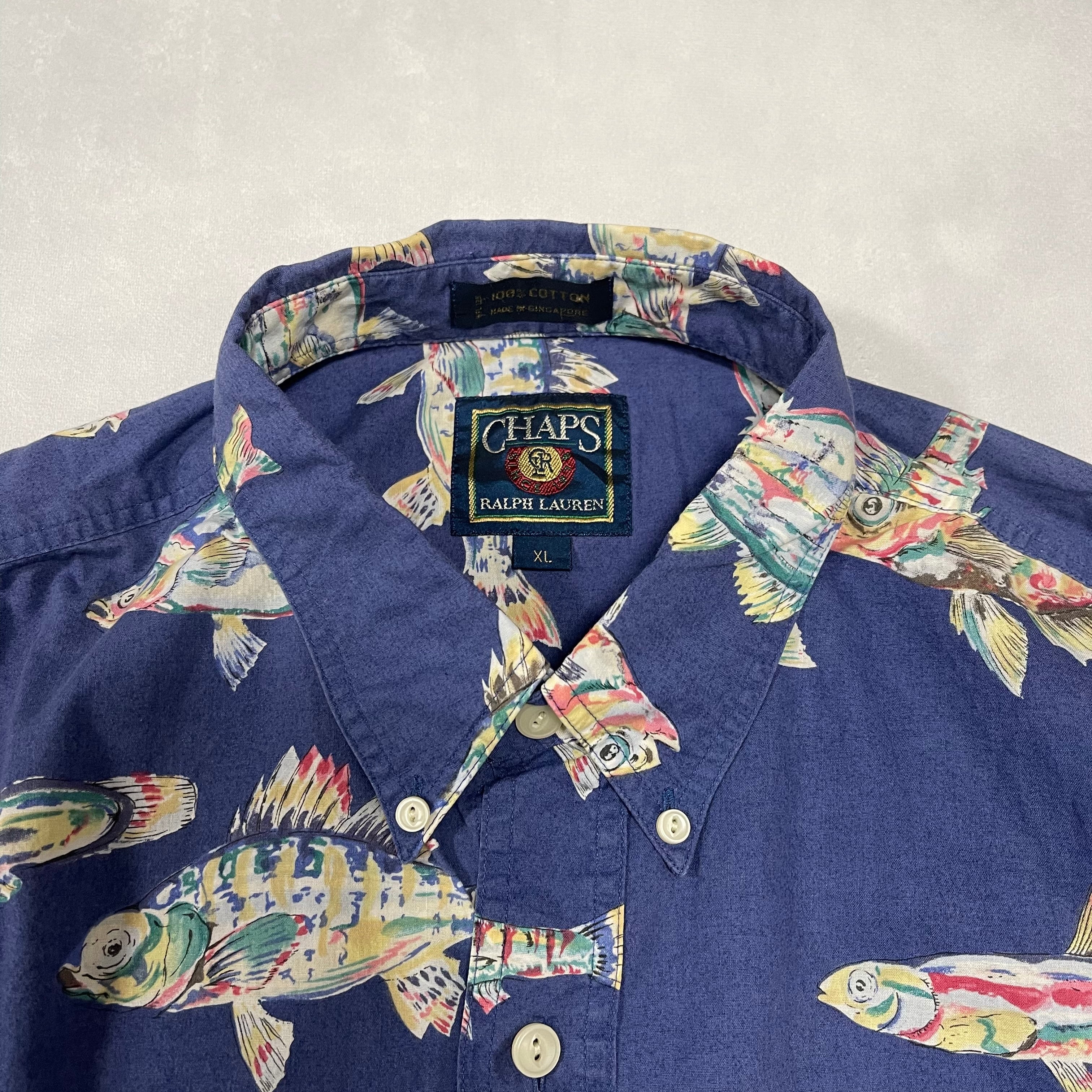 90年代 CHAPS RALPH LAUREN 総柄シャツ 魚柄 半袖シャツ | 古着屋DIGDIG