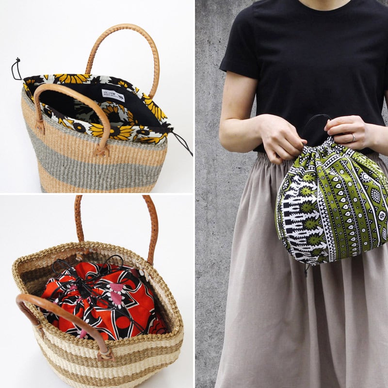 かごバッグ用 インナーバッグ（内袋）巾着袋 バスケット サイザル  