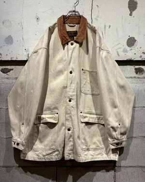 【Caka otto】80's “Eddie Bauer” Leather Collar Vintage Chore Coat Type Jacket