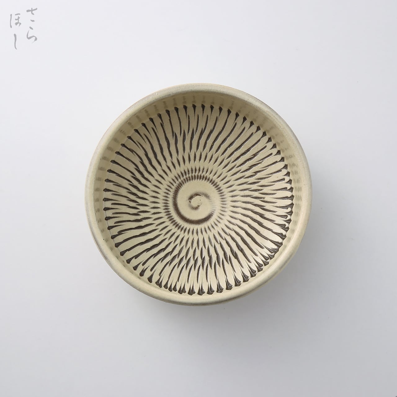 小鹿田焼 小袋窯 3寸5分切立皿 (深) 内外飛びかんな 白 直径約10cm
