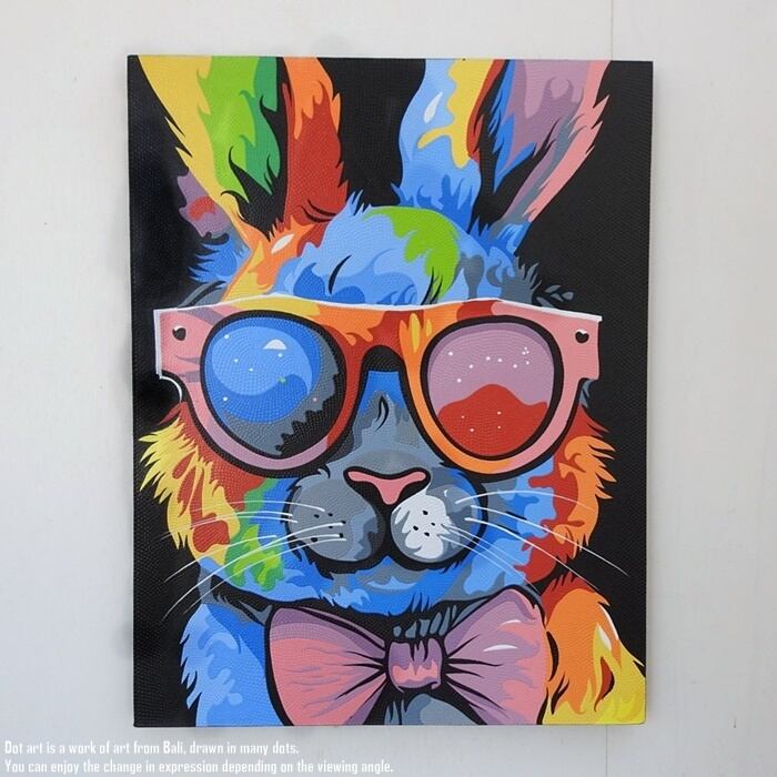 ドットアート 70cm × 90cm 兎 ドットペインティング モダンアート アジアンアート ウサギ うさぎ 手描き 絵画 アートパネル バリ絵画 ウォールデコレーション 飾り 壁掛け 壁飾り リゾート インテリア オブジェ 雑貨 おしゃれ 玄関 新築祝い プレゼント 癒し リビング
