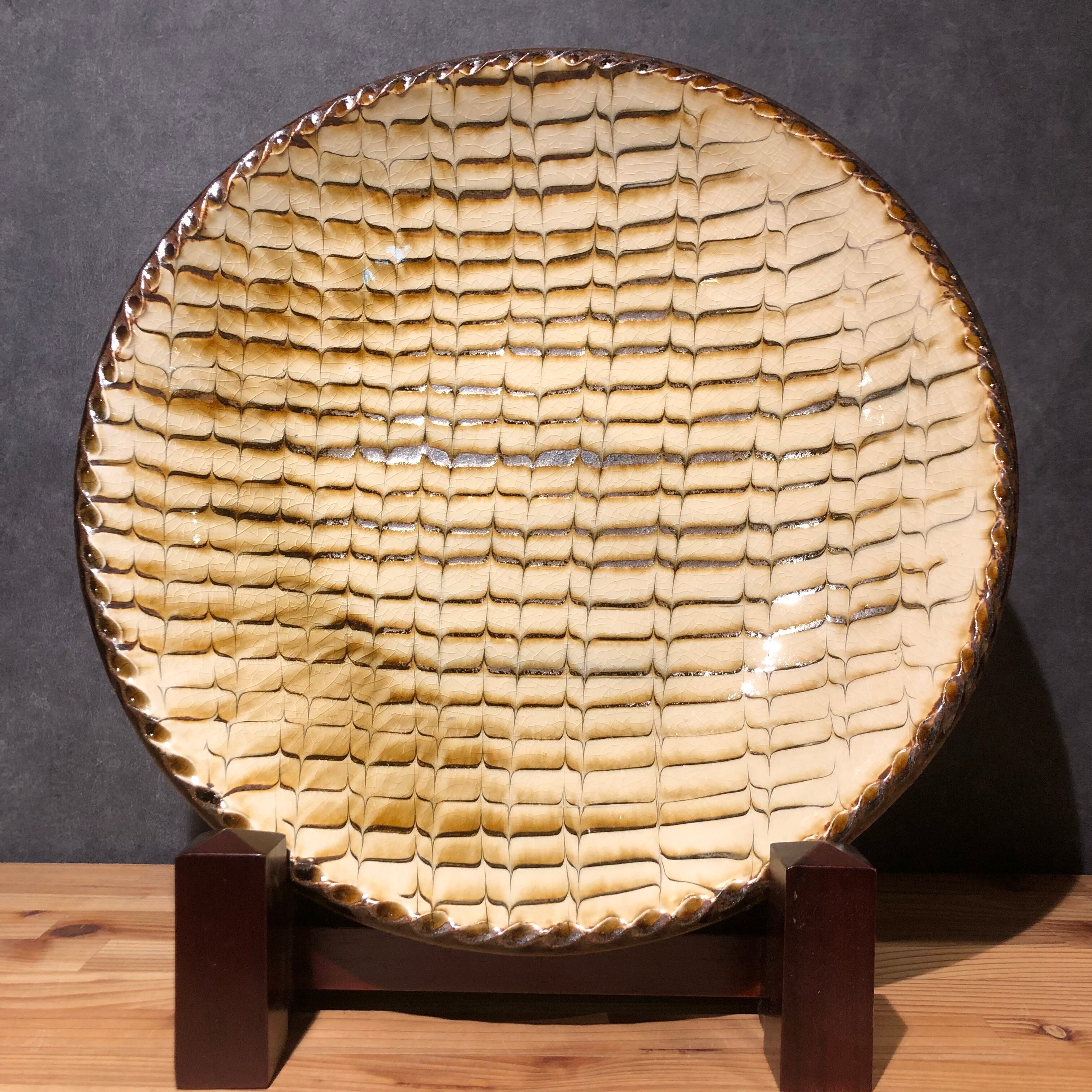 小代焼ふもと窯 スリップウェア丸皿 特大 | タシュロン｜器と生活の道具