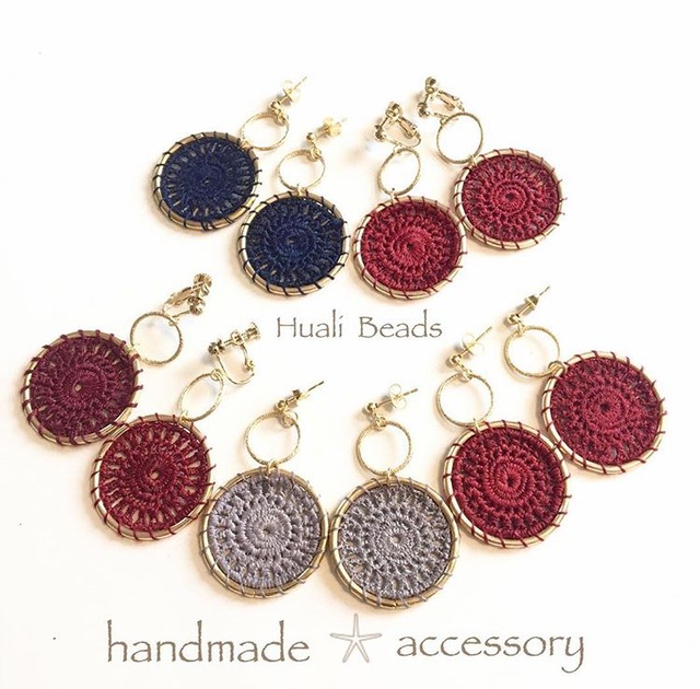 レース編みサークルピアス イヤリング Huali Beads