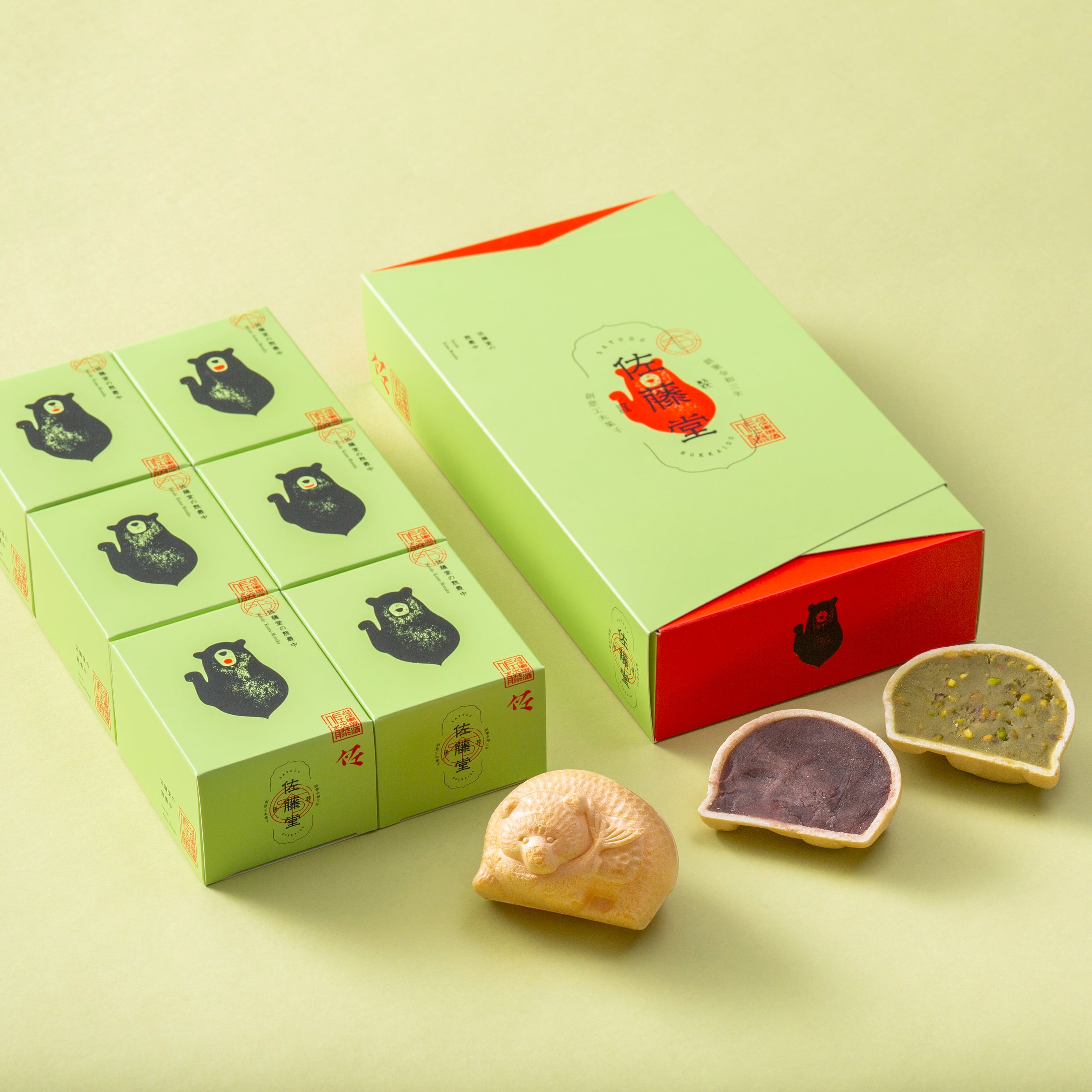 北海道 熊もなか（ピスタチオ餡と小倉餡）6個入化粧箱使用（常温） ☆5