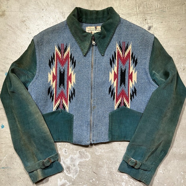 SPECIAL!! 30's Ganscraft CHIMAYO JACKET ガンズクラフト チマヨジャケット ネイティブ柄 1935年 扇TALON コの字 ハトメ ベリーショート丈 S相当 希少 ヴィンテージ BA-2359 RM2778H