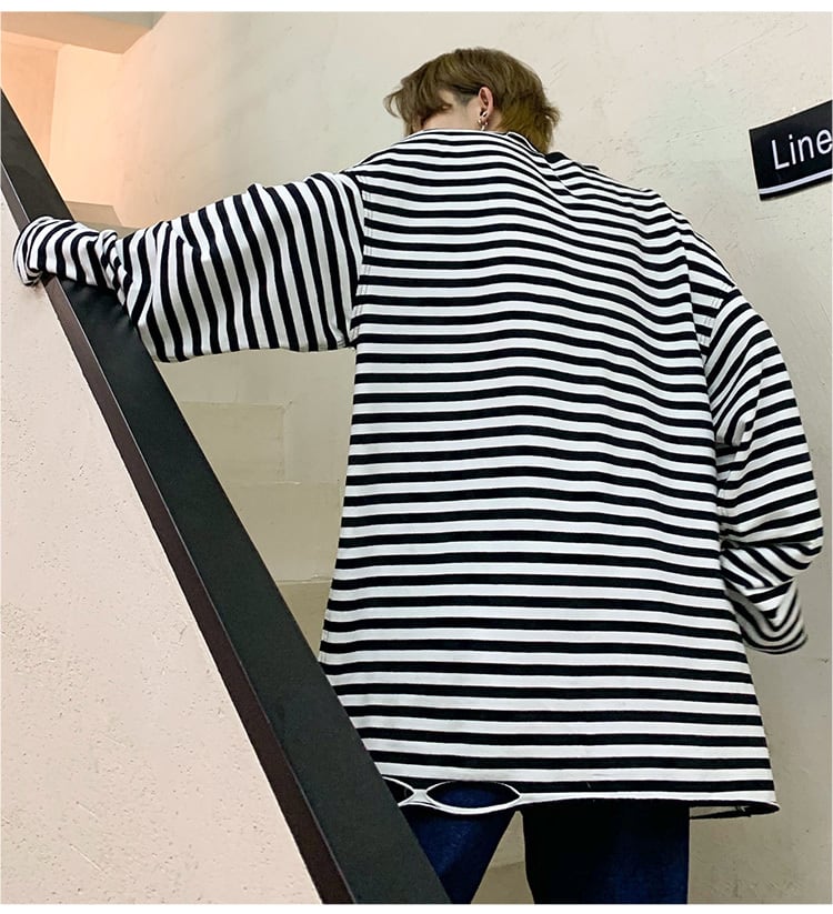 ボーダー ダメージ ロンT | Korean unisex fashion セレクトショップ