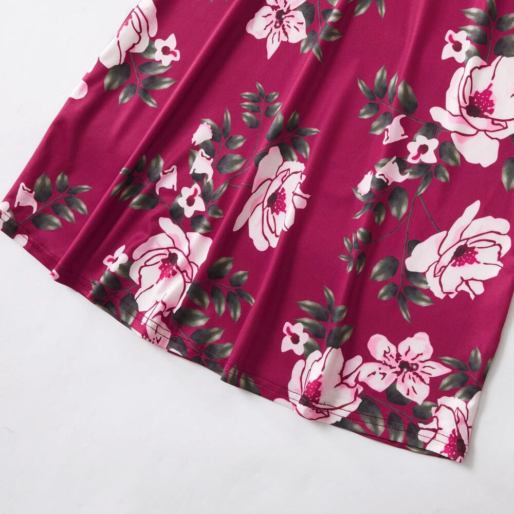 キッズ ママ ワンピース 親子コーデ ワインレッド 花柄 ヴィンテージ風 ワンピース ロング丈 長袖 女の子 海外子供服専門通販サイト リーファ