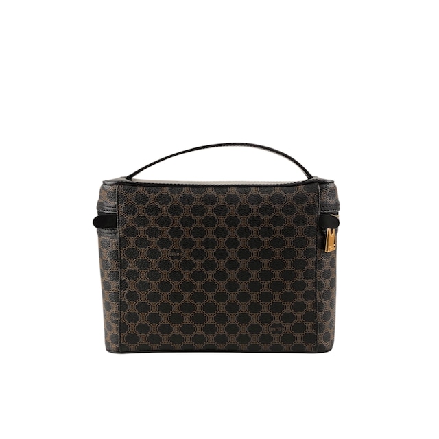 CELINE セリーヌ マカダム ハンドバッグ ブラック ブラゾン型押し PVC レザー バニティバッグ vintage ヴィンテージ オールド x6aezr