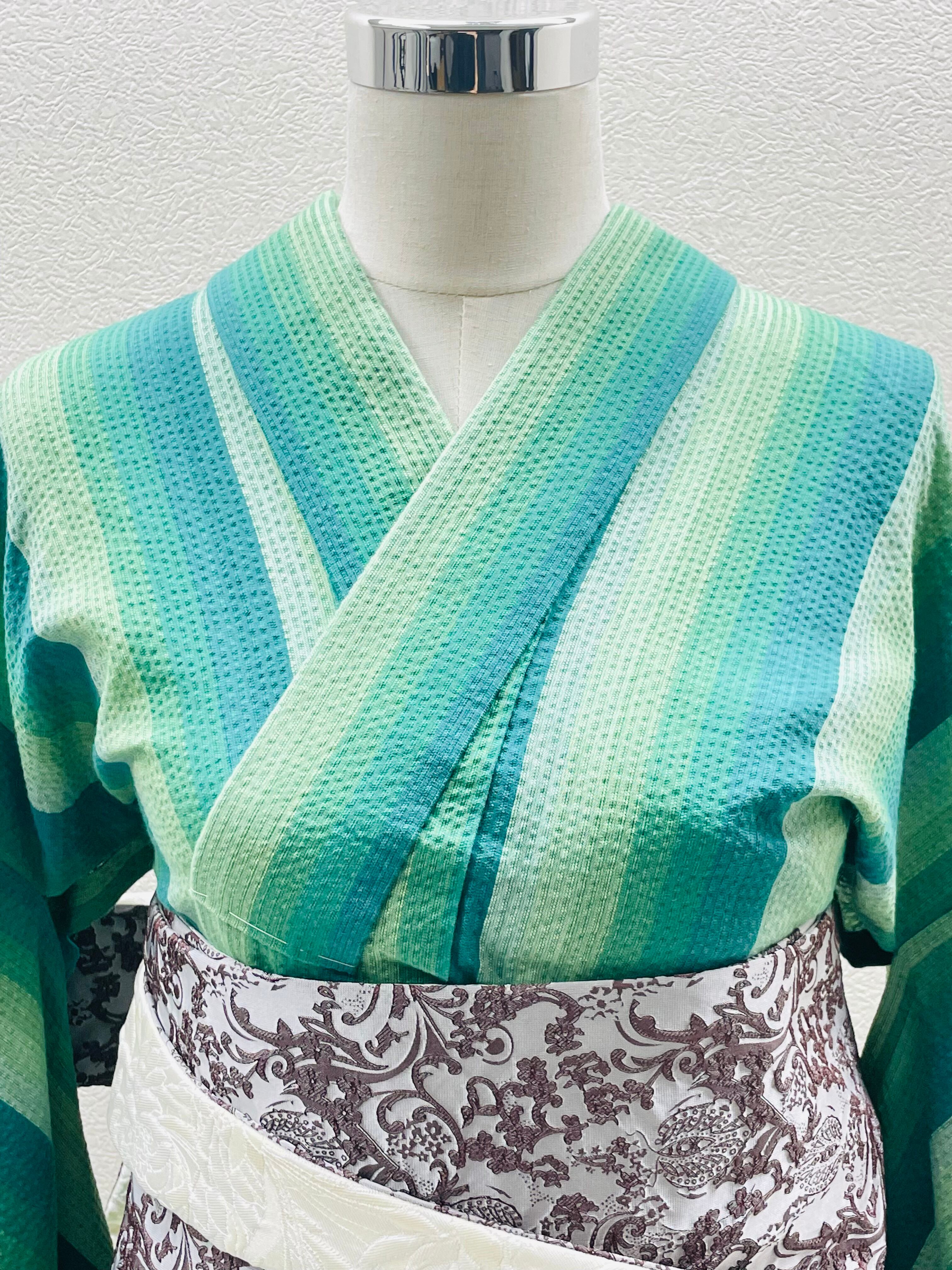 阿波しじら【横グラデーション】グリーン/浴衣・単衣着物 | ichikame