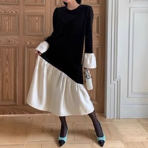 monotone velvet one-piece<d1770>