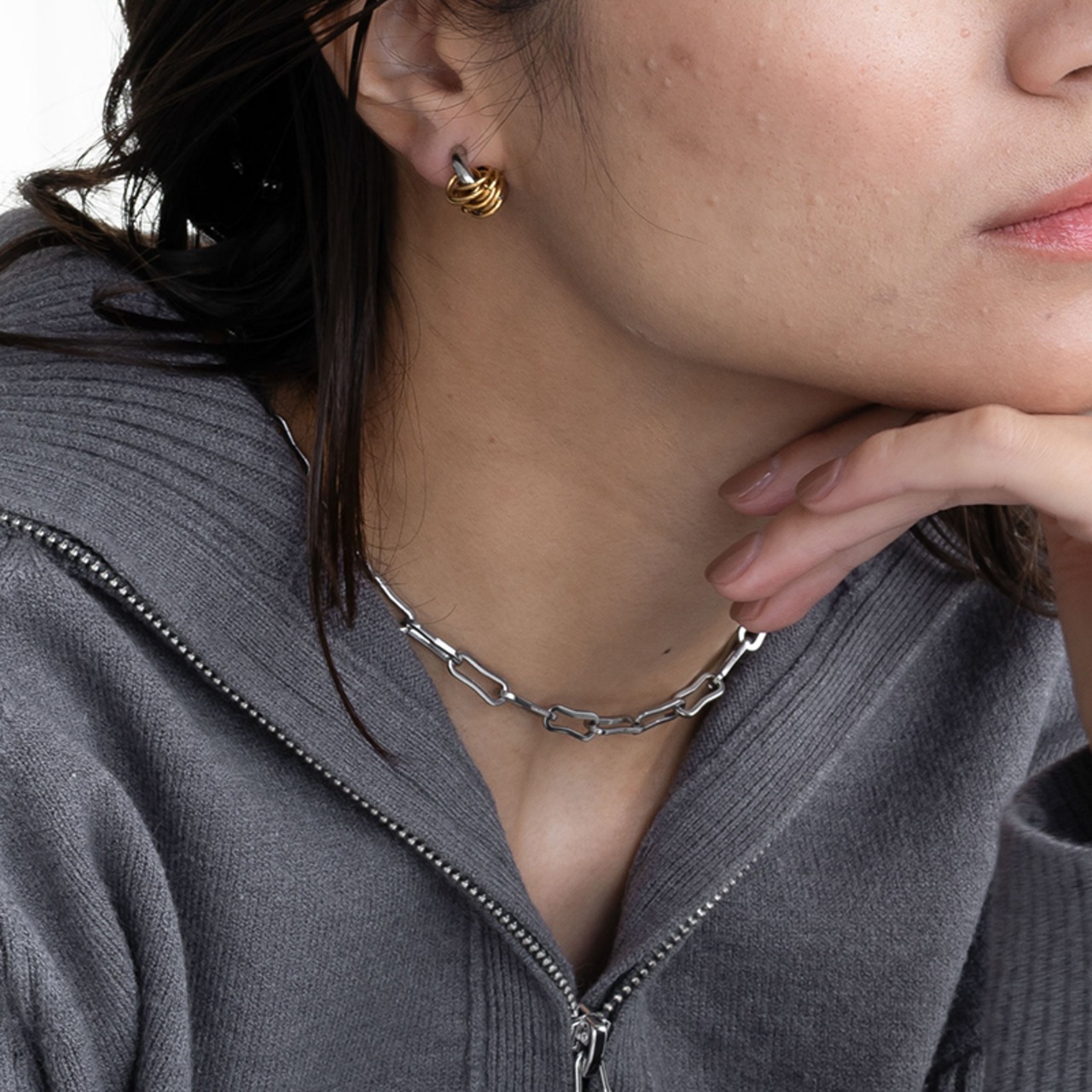 【ネコポス便】ネックレス ペーパーチェーン ステンレス レディース K18 18金 18K 金アレ対応 ウェーブ チェーンのみ チェーンネックレス 2584