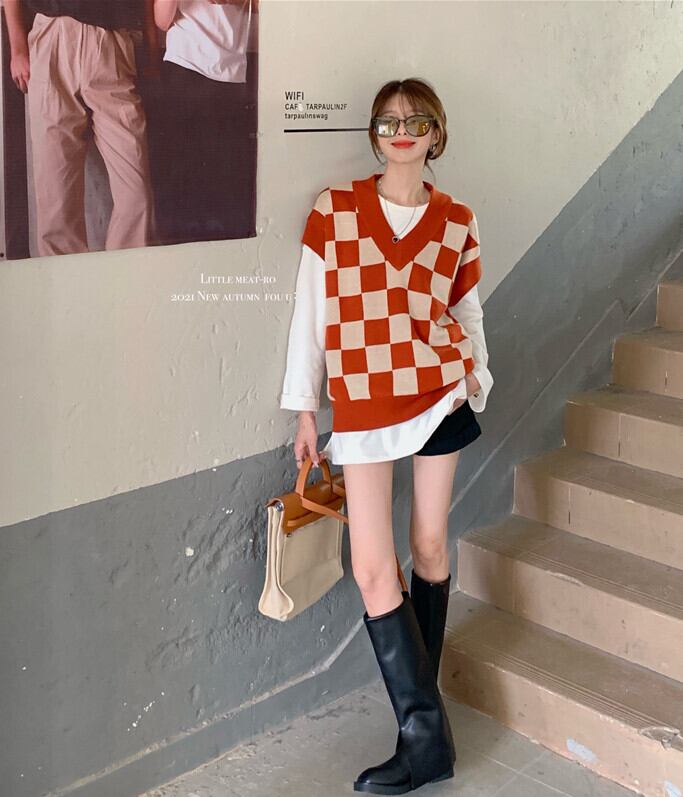 ルーズVネックオータムノースリーブトップス 秋物 モンロー63873894557