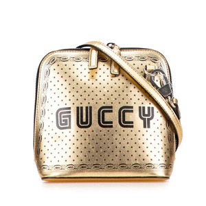 グッチ × SEGA GUCCY プリント ショルダーバッグ 511189 ゴールド ブラック レザー レディース GUCCI 【中古】