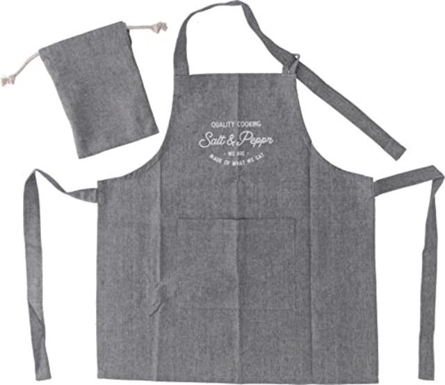 不二貿易(Fujiboeki) エプロン 幅48×厚み0.2×縦53.5cm チャコール お手伝いエプロン ポケット付き Salt&Pepper 71953