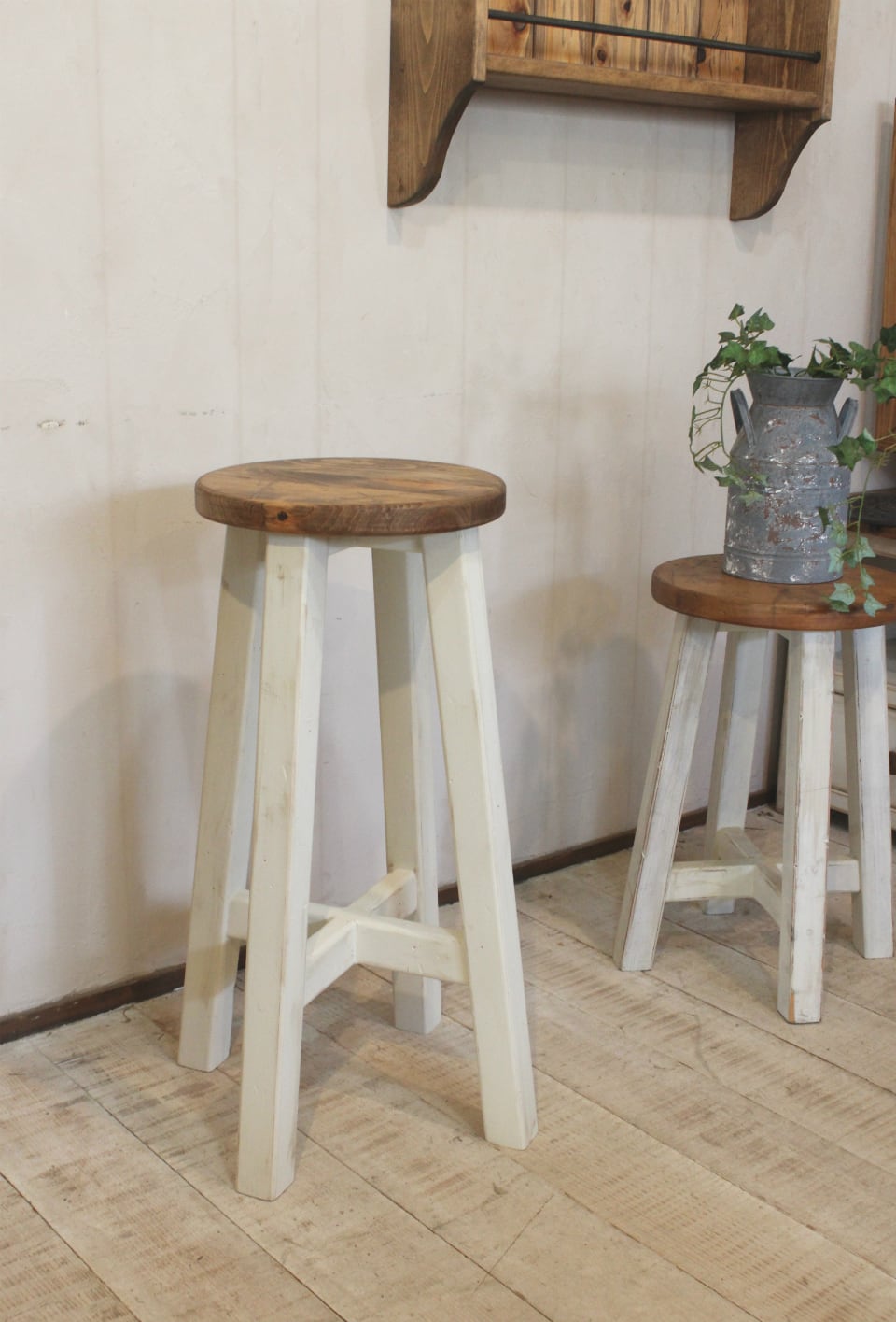 ハンドメイド シャビーなカントリーベンチ120アンティークホワイト