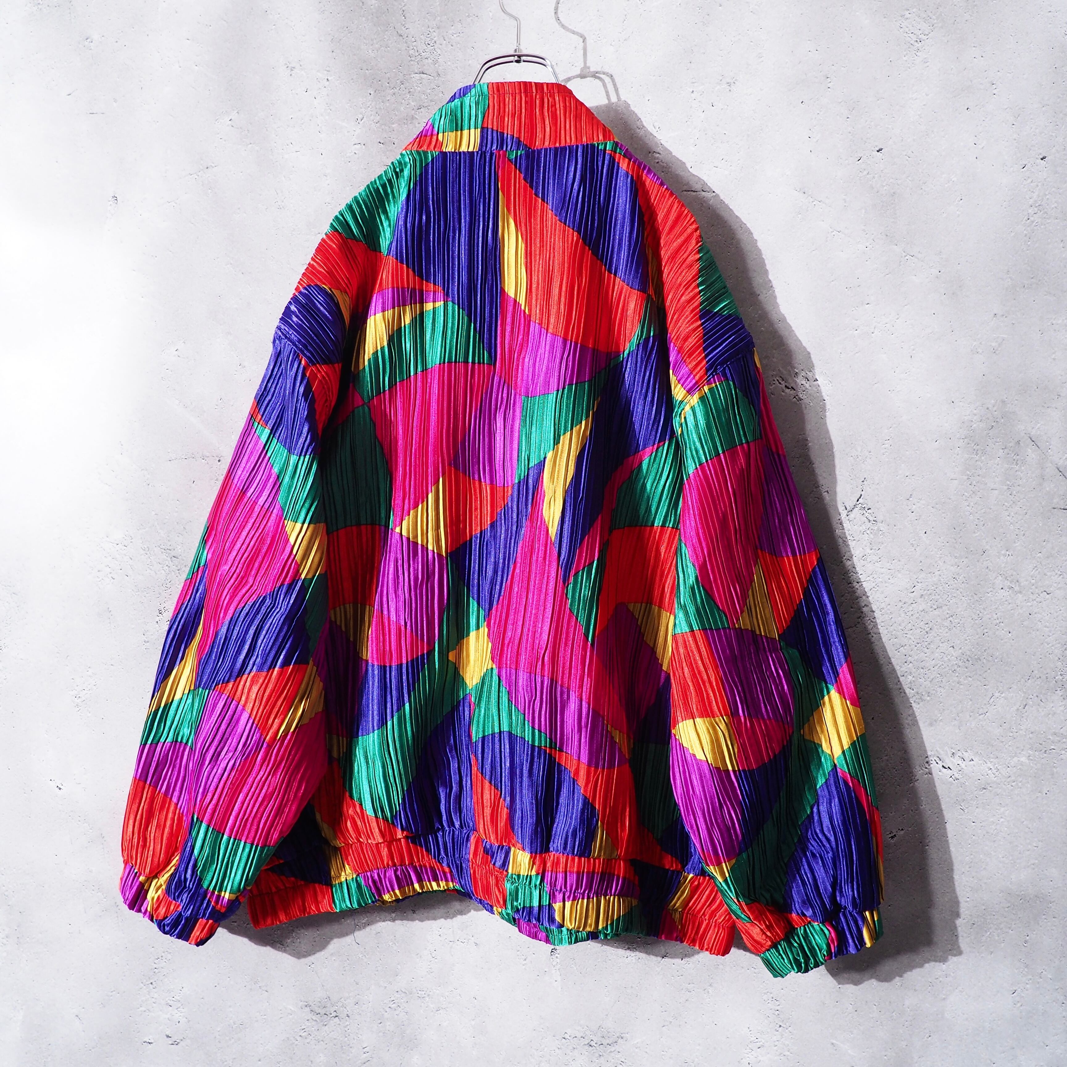 Beautiful Rainbow circle × Solid pleats Design vintage loose jacket Blouson