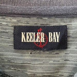 【KEELER BAY】XL相当 オーバーサイズ ポロシャツ 総柄 ブルーグレー 刺繍ロゴ US古着 アメリカ古着