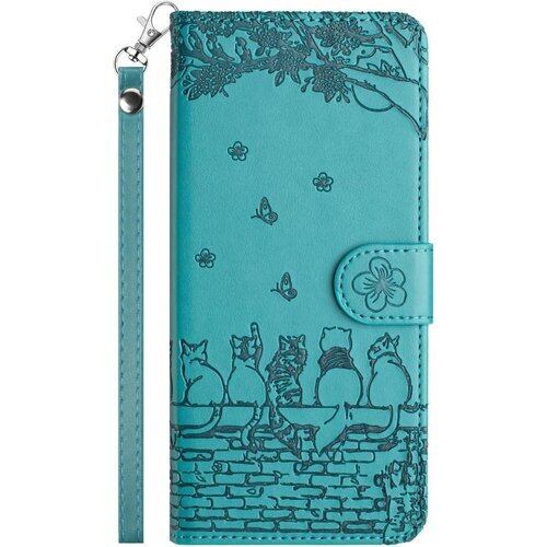 らくらくスマートフォン me F-01L ケース手帳型 レザー doo らくらくス マートフォン F-42A カバー手帳型 軽量 耐衝撃 TEDTIKJT 富士通 FUJITSU F-42A スマホケース 桜の下の猫 ら くらくスマートフォン me F-01Lカード収納 スタンド機能 収納 財布型 人気 高級PUレザー マグネット式 らくらくスマートフォン F42A ケース緑 1982