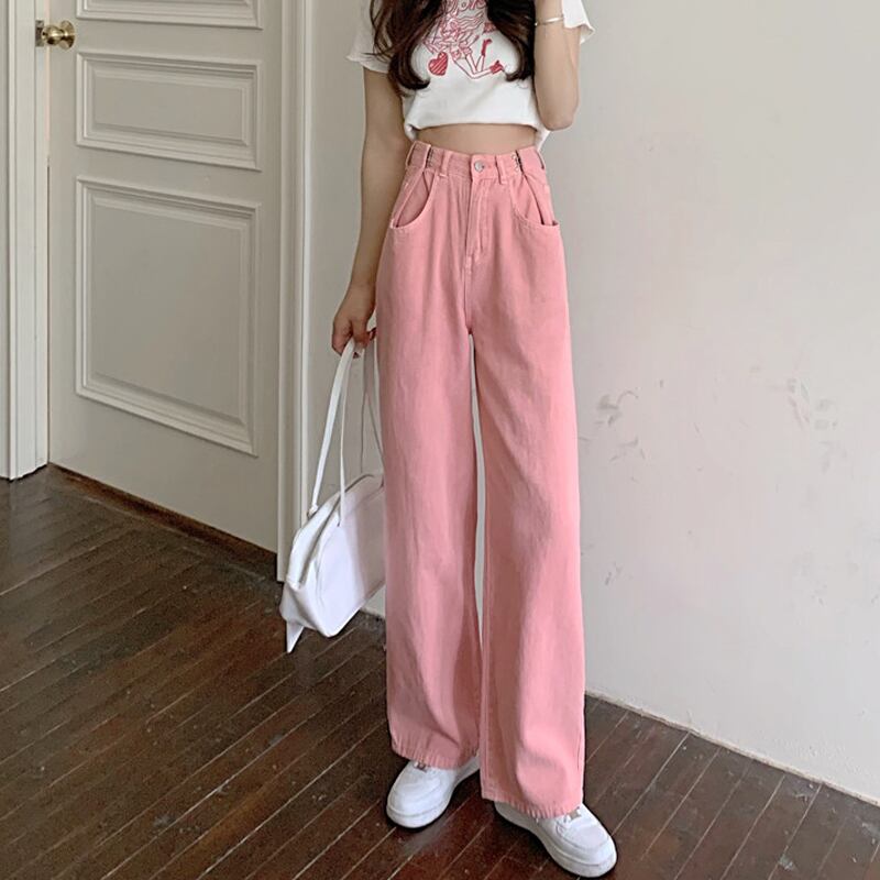 ジーンズ ルーズサマーウェスト薄手ワイドレッグパンツ ピンク 夏物 ワイドパンツ 試着室35692837977