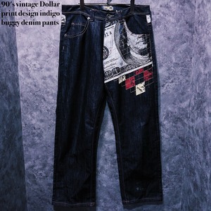 【doppio】90's vintage Dollar print design indigo buggy denim pants
