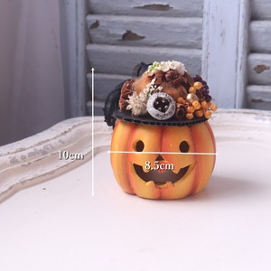 完成品:ハロウィンかぼちゃ｜木の実とドライフラワーの小さな秋飾り　木の実いっぱい　灯りがともる秋のナチュラルインテリア　プレゼント　推し活におすすめ　