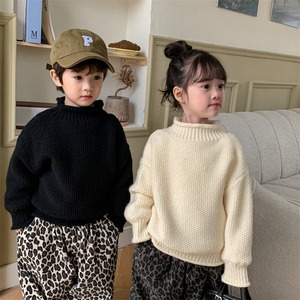 【KID】レトロ暖かい無地セーター