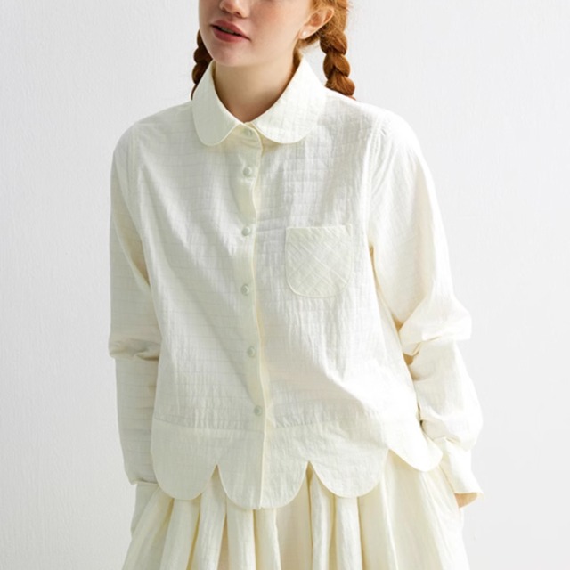 【2color】大人可愛いスカラップヘムブラウス P0087