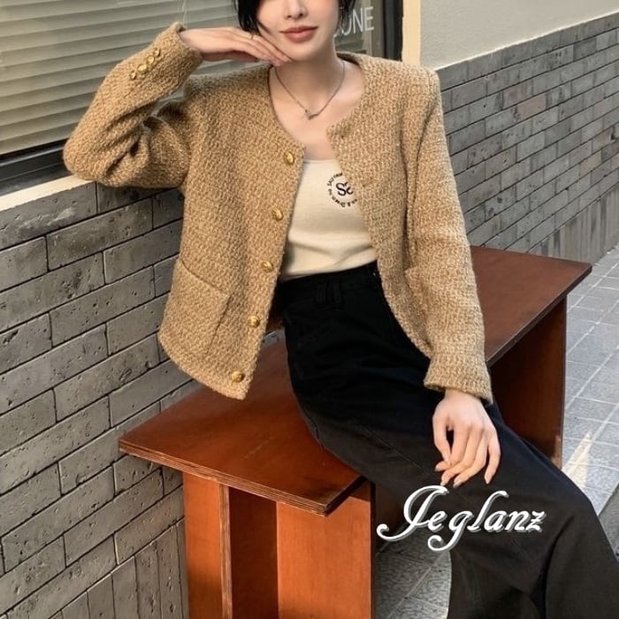 ツイード ニット ジャケット ゴールドボタン クラスアップ感 ♪ (MA664)τ