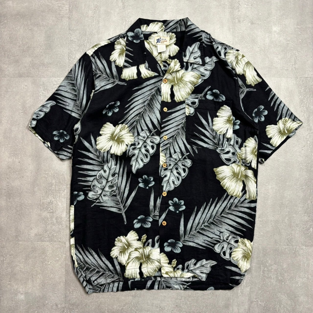 《S size》Waikiki WEAR アロハシャツ 開襟シャツ ブラック No.3815