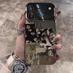 ダークアート iPhone17 Pro Maxケース コラージュデザイン ゴシック iPhone17 Proケース スケッチ 骸骨 イラスト iPhone16 15Pro保護ケース 不気味 ホラーテイスト iPhone14 13Pro Maxケース 個性派 ブラック系 モノトーン 韓国ストリート 闇系アート ダークファッション トレンド