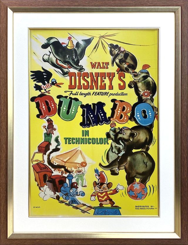ディズニー テーマパーク「ウォルト・ディズニー/ダンボ」展示用フック付額装ポスター