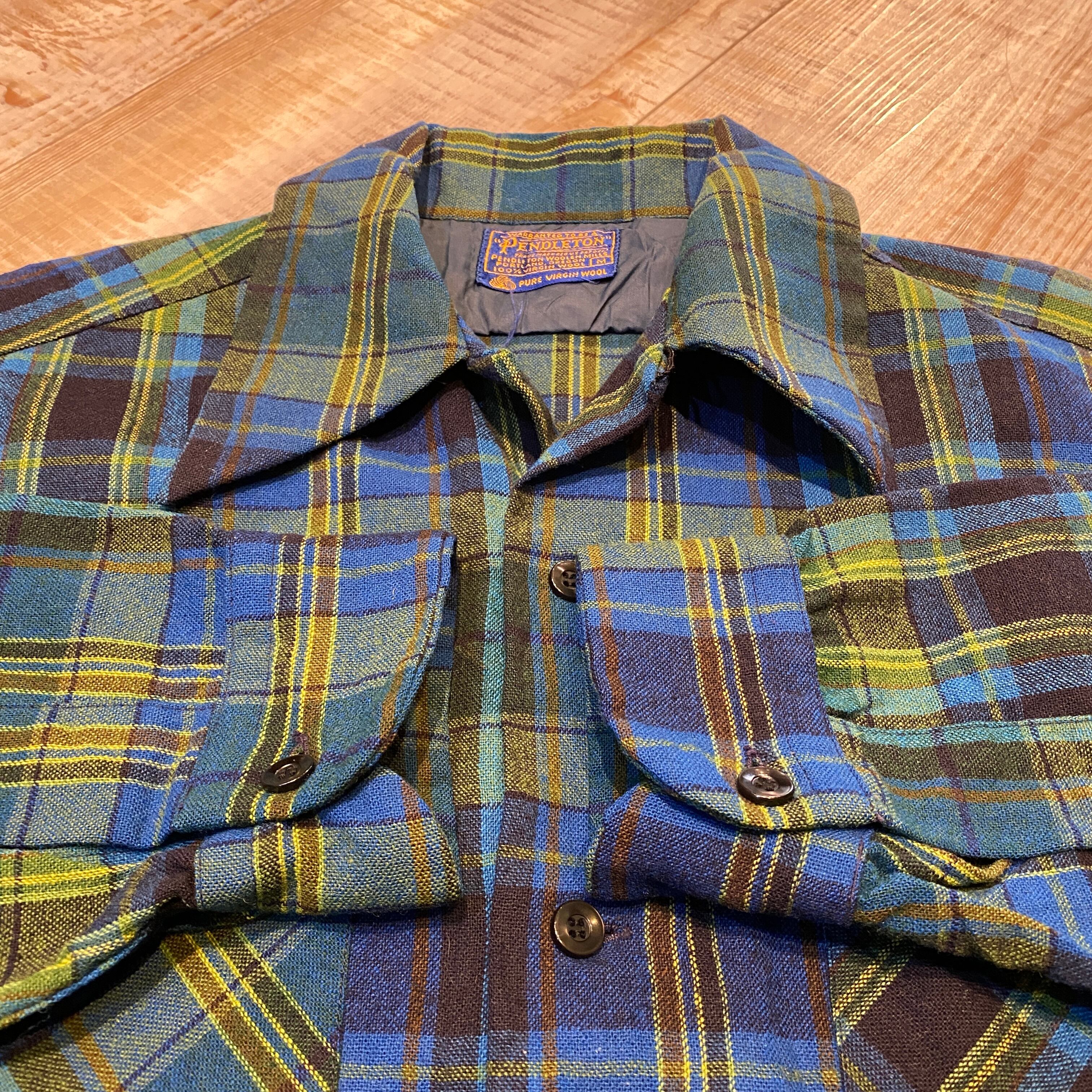 70s PENDLETON ペンドルトン ウールシャツ 単色ネイビー-