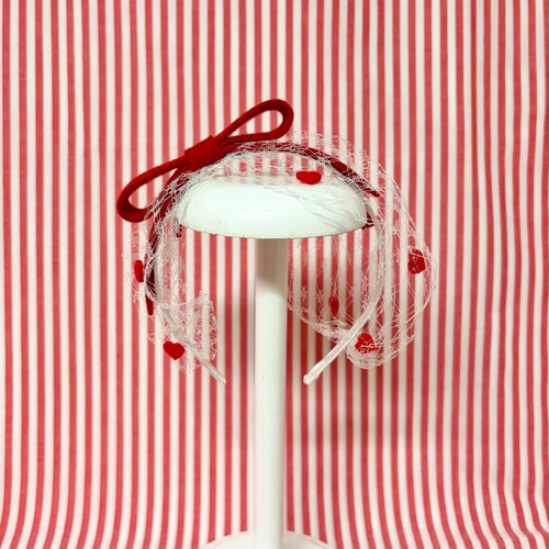 リボンとハートドットカチューシャ