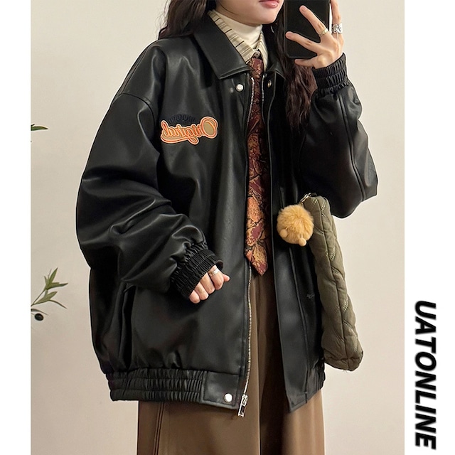 ▼PUレザージャケット！【UATONLINEシリーズ】★ジャケット★ ストリート アウター 犬 2color 男女兼用 メンズ