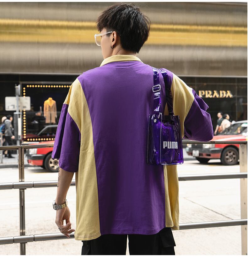 全2色 Tシャツ ジップアップ プリント カジュアル ストリート 