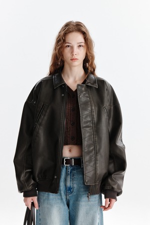 [Matin Kim] BACK PRINTING WASHED LEATHER JUMPER IN KHAKI BROWN 正規品 韓国ブランド 韓国通販 韓国代行 韓国ファッション マーティンキム matinkim 日本 店舗